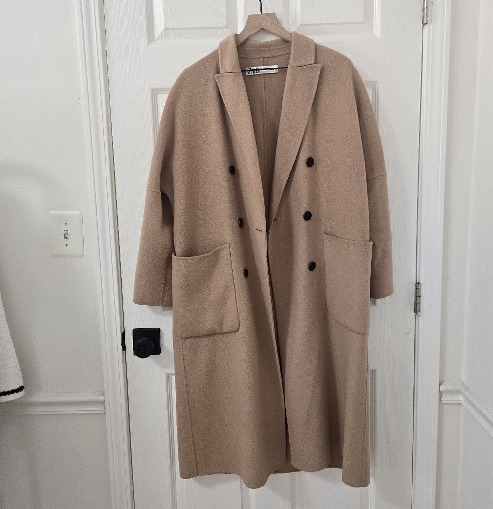 Zara Double Breasted Oversized Camel Coat Size L - Picture 4 of 8